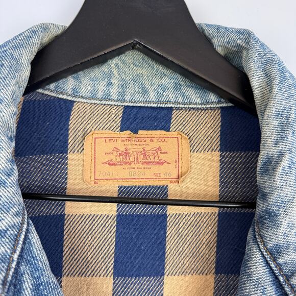 Vintage Levis 70411 Mens Lined Denim Trucker Jacker US Marine Corps Patch - 46 - Picture 5 of 14